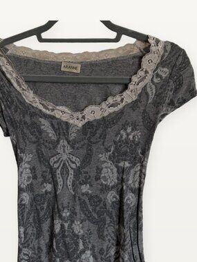Arianne Gray Baroque Jacquard Lace Trim Short Sleeve Top